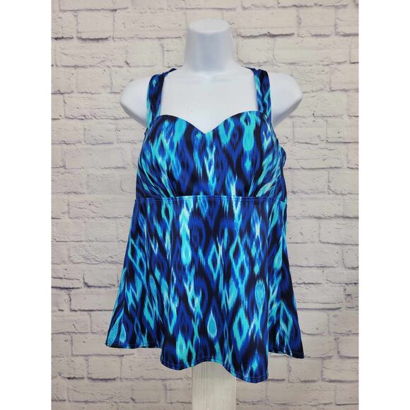 6R SAPPHIRE BLUE A375185 Denim & Co. Beach H-Back Tankini Top - Picture 1 of 2